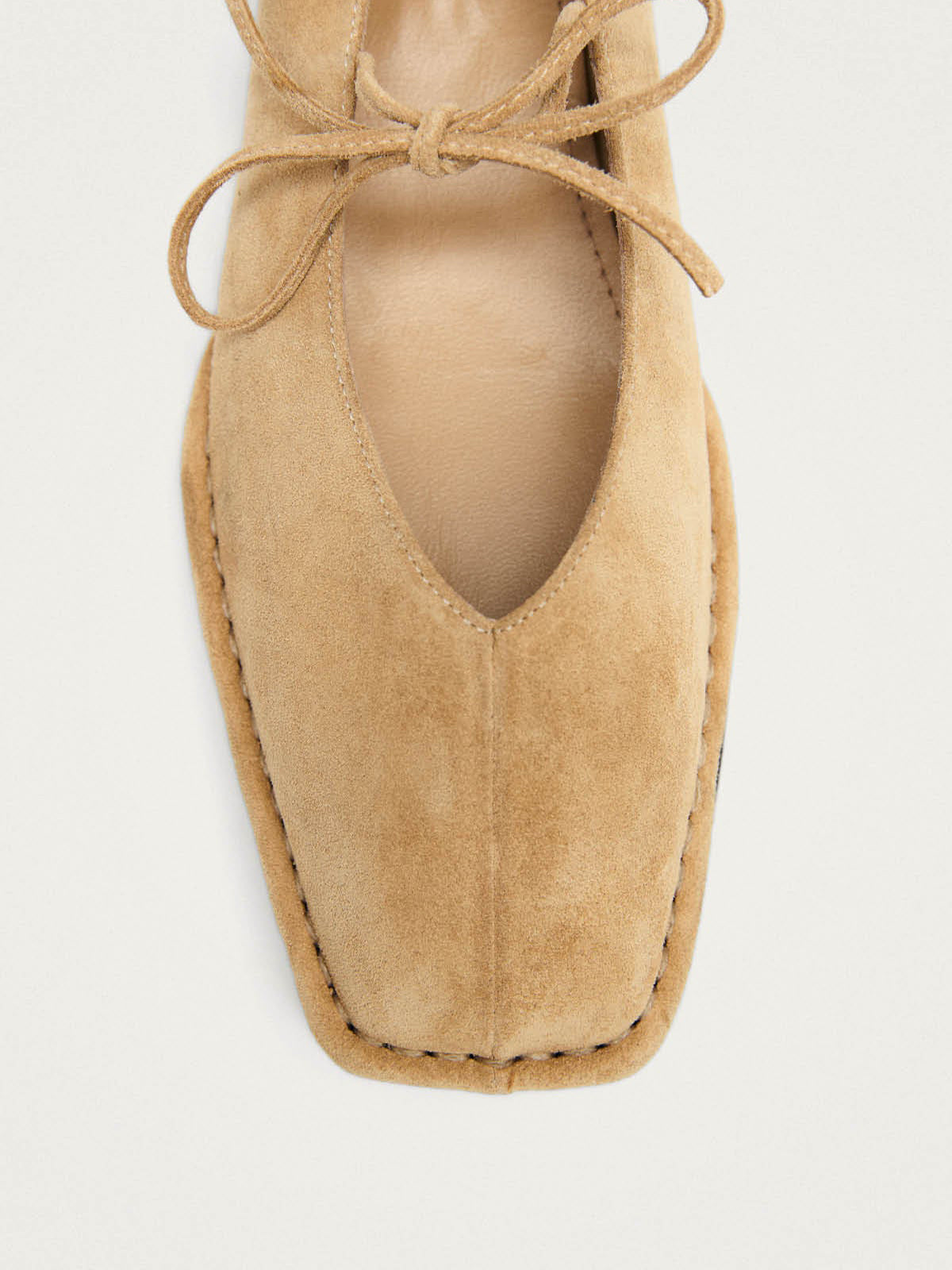 Sand Faux Suede Square-Toe Middle Strap Simple Chic Ballet Flats