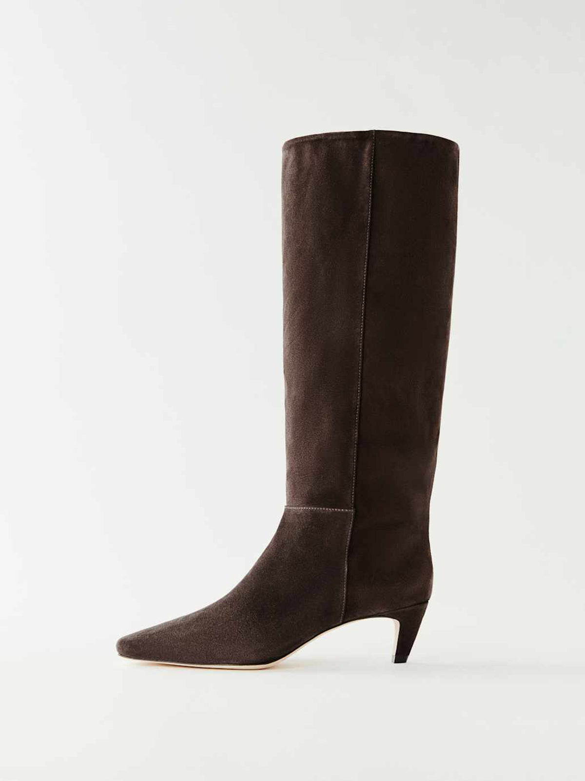 Chocolate Faux Suede Square-Toe Simple Wide Calf Knee High Stiletto Boots