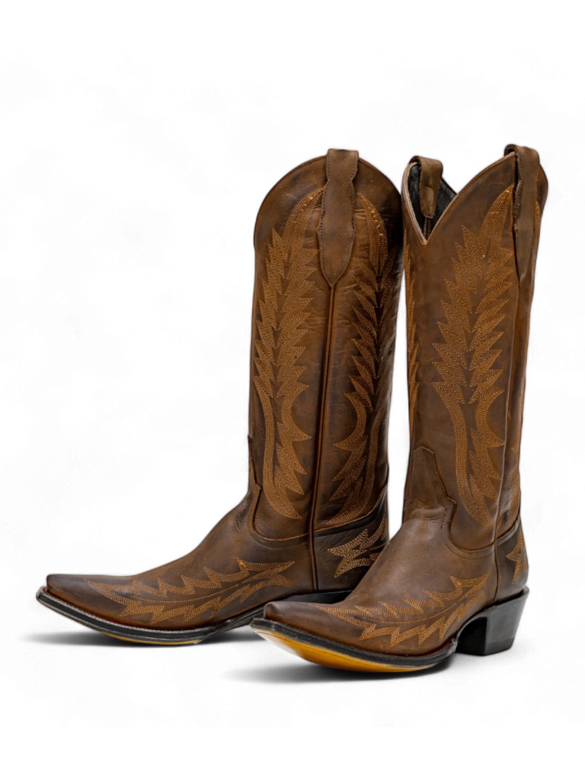 Cafe Snip-Toe Wide Calf Embroidery Knee High Cowgirl Boots