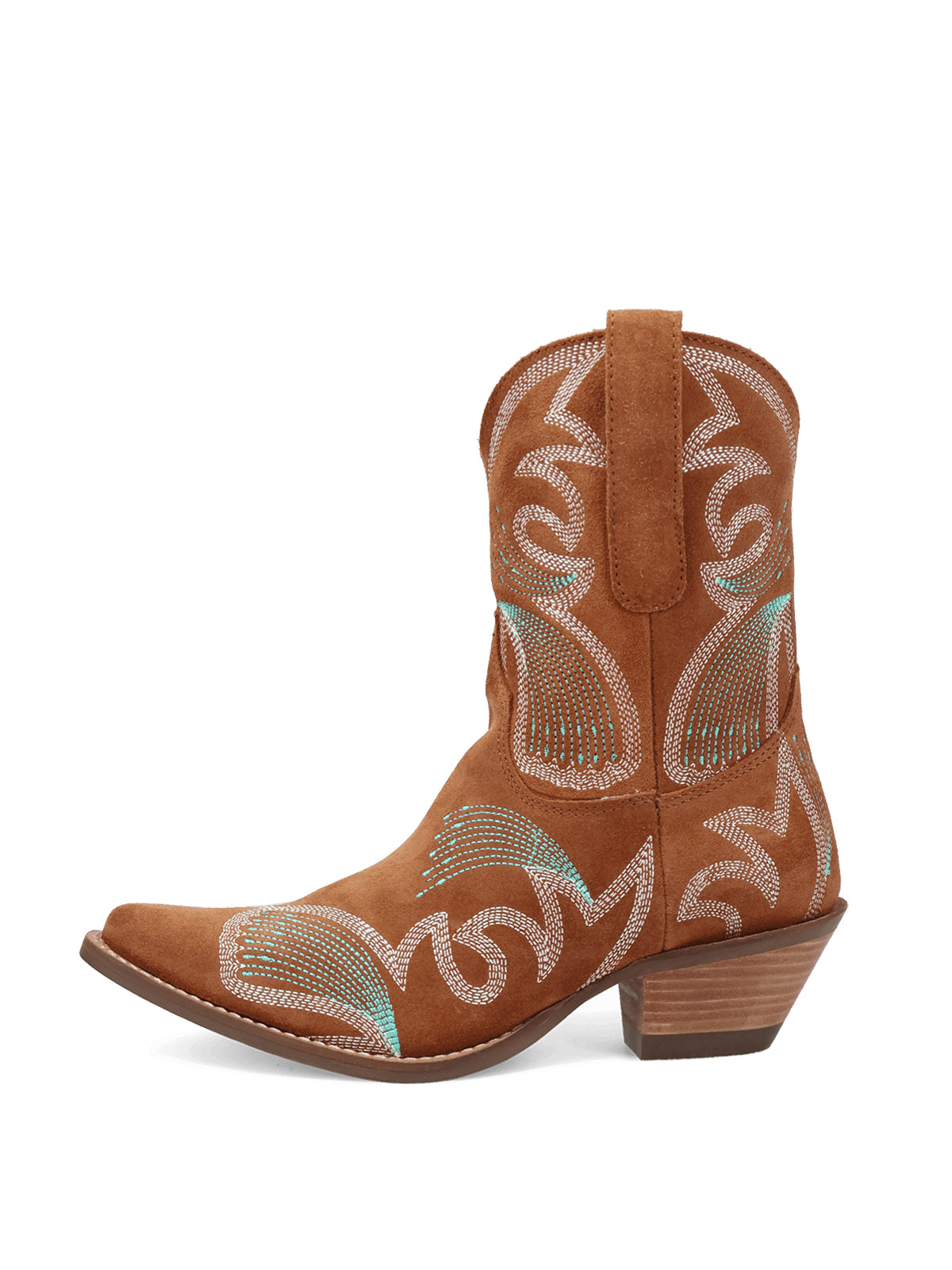 Brown Faux Suede Snip-Toe Delicate Embroidery Ankle Cowgirl Boots