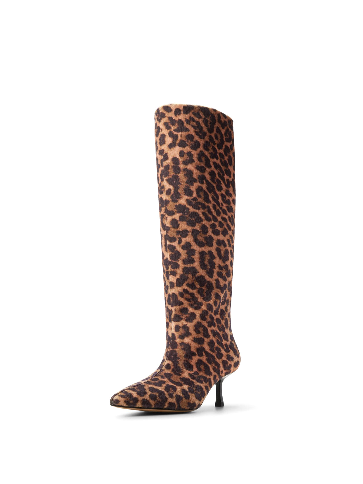 Leopard Faux Suede Pointed-Toe Wide Calf Knee High Stiletto Boots