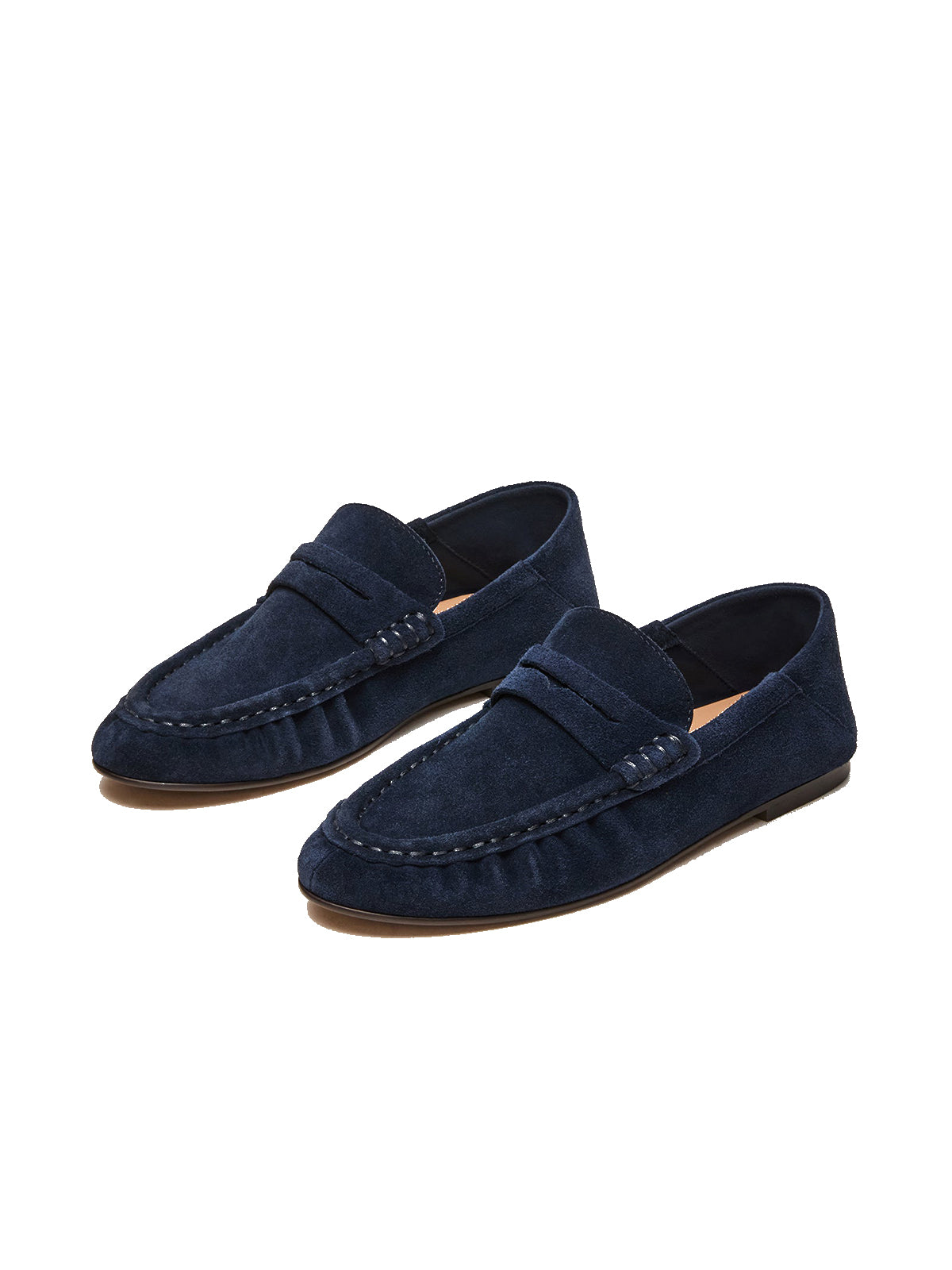 Navy Faux Suede Round-Toe Stylish Slip-On Loafers Flats