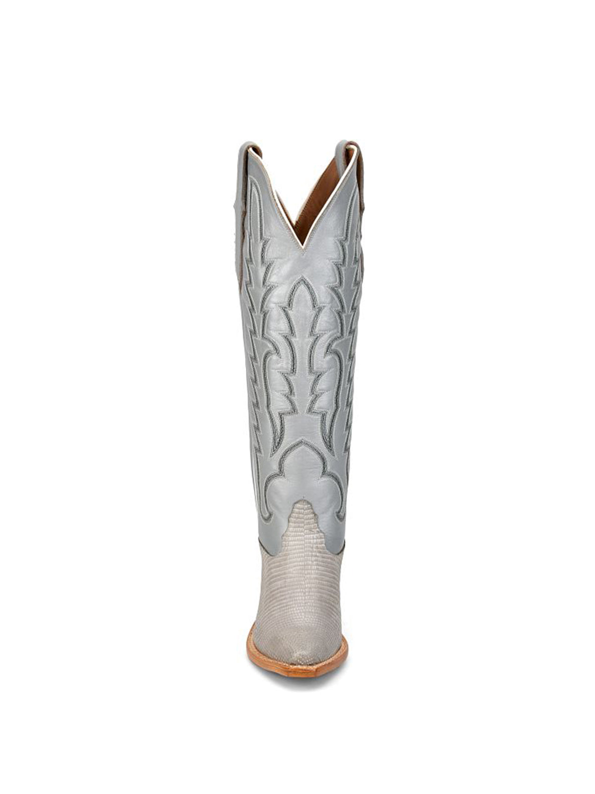 Grey Lizard Print Snip-Toe Western Stitch Knee High Cowgirl Boots