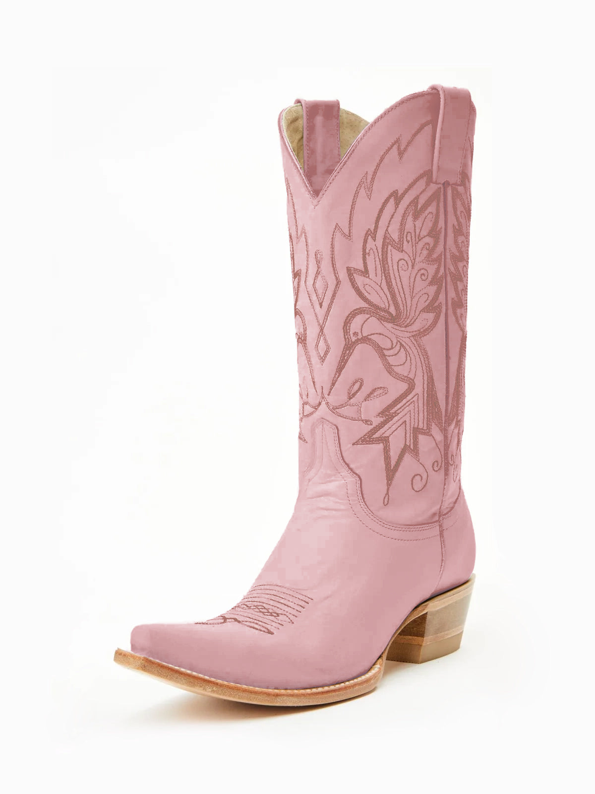 Rose Pink Snip-Toe Vivid Bird Embroidery Mid Calf Cowgirl Boots