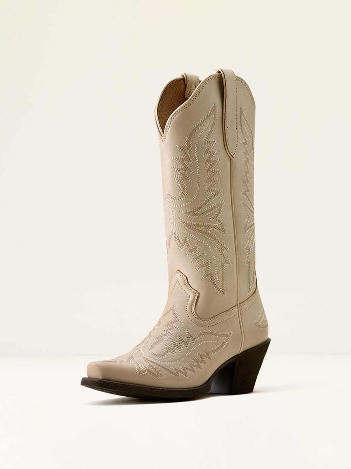 Cream Snip-Toe Western Embroidery Mid Calf Cowgirl Boots For Women