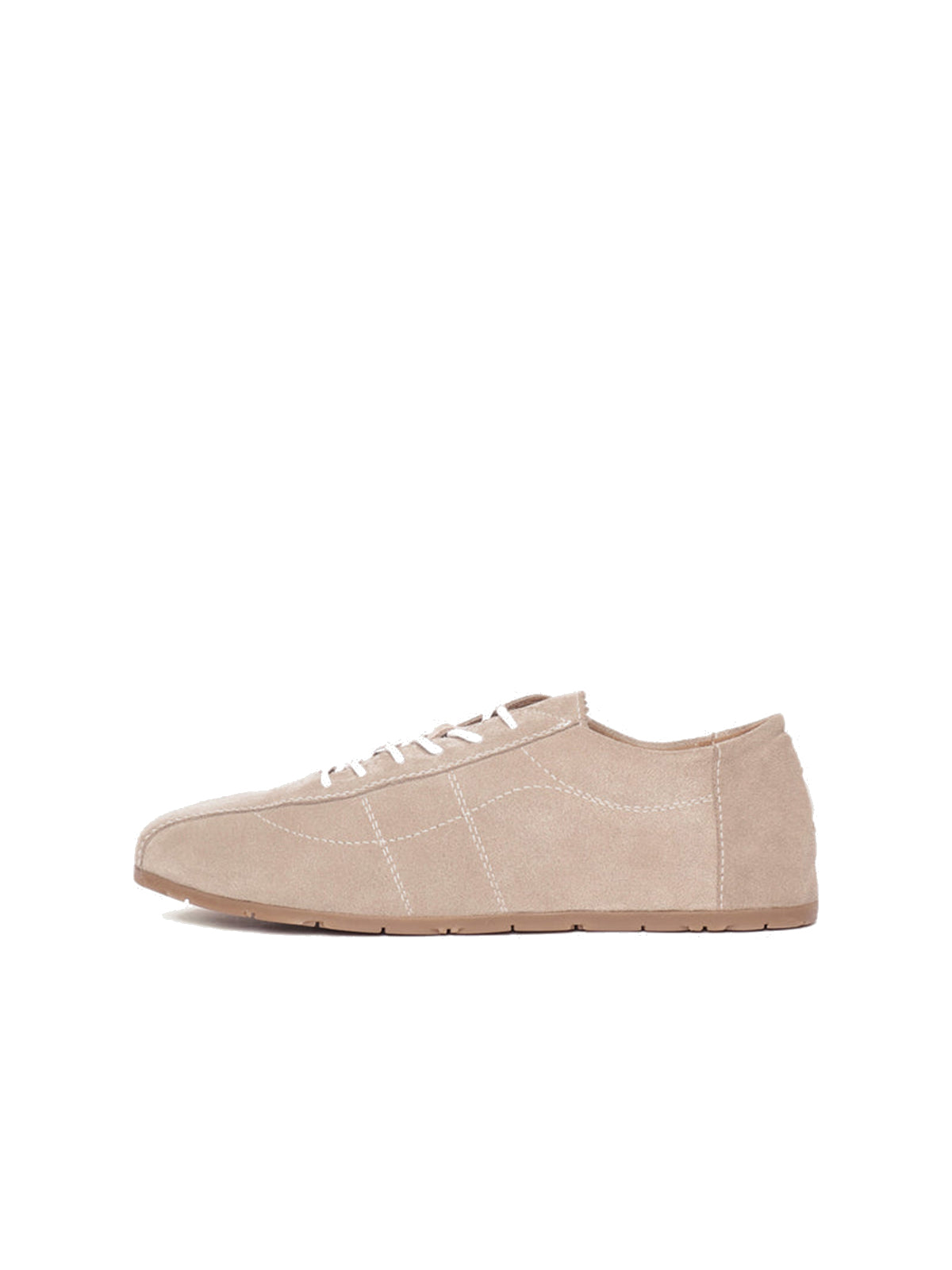 Sand Faux Suede Round-Toe Lace-Up Chic Sneakers Flats