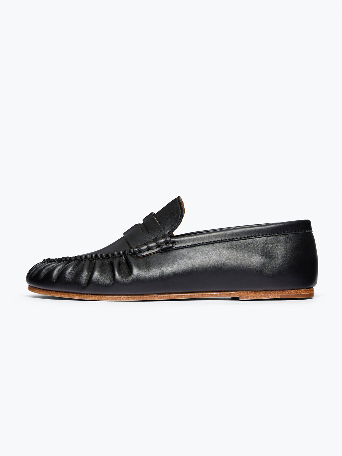 Black Round-Toe Slip-On Ruched Loafers Flats
