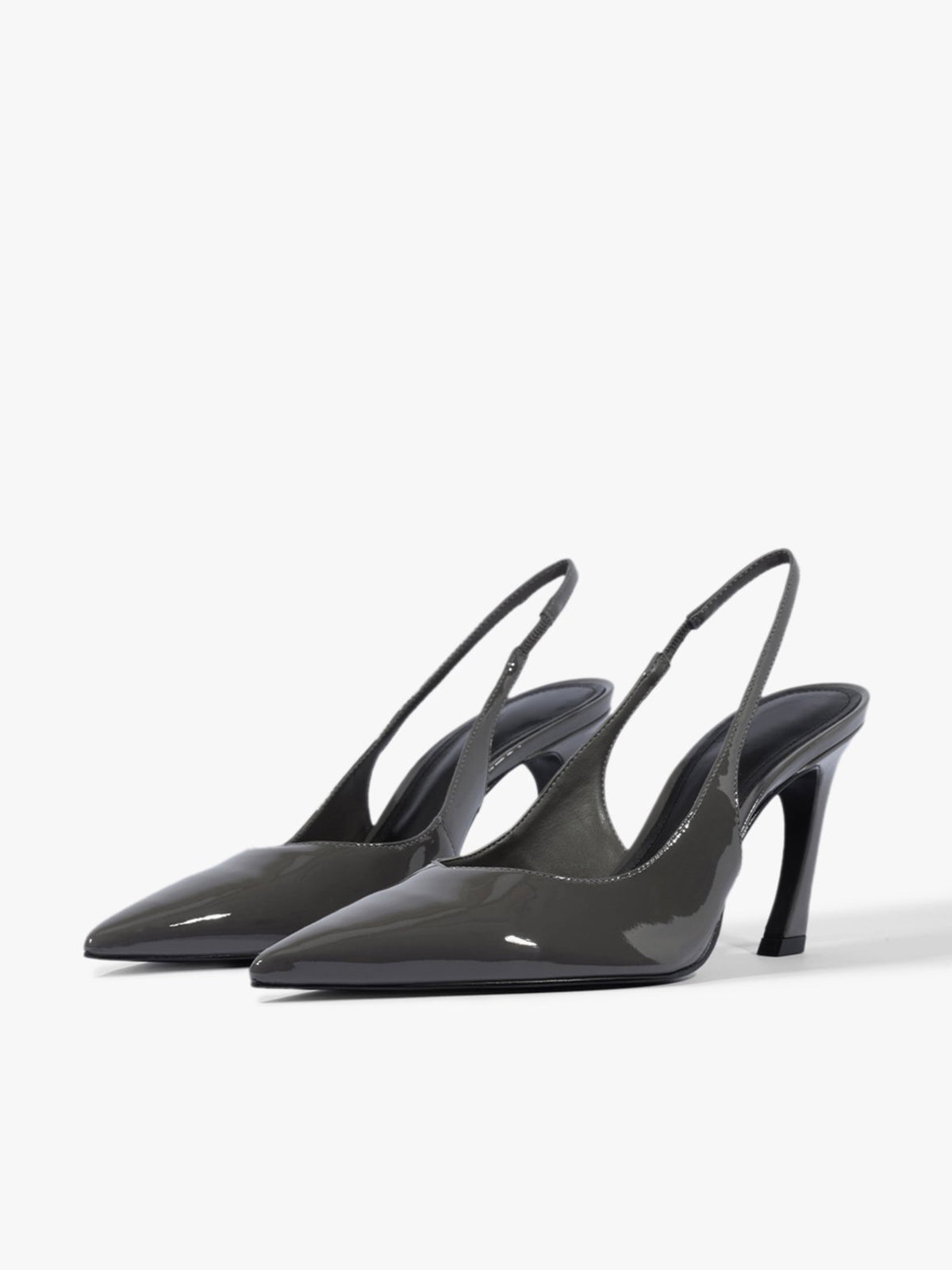 Slingback Pointed-Toe Simple Kitten Heels - Patent Gray