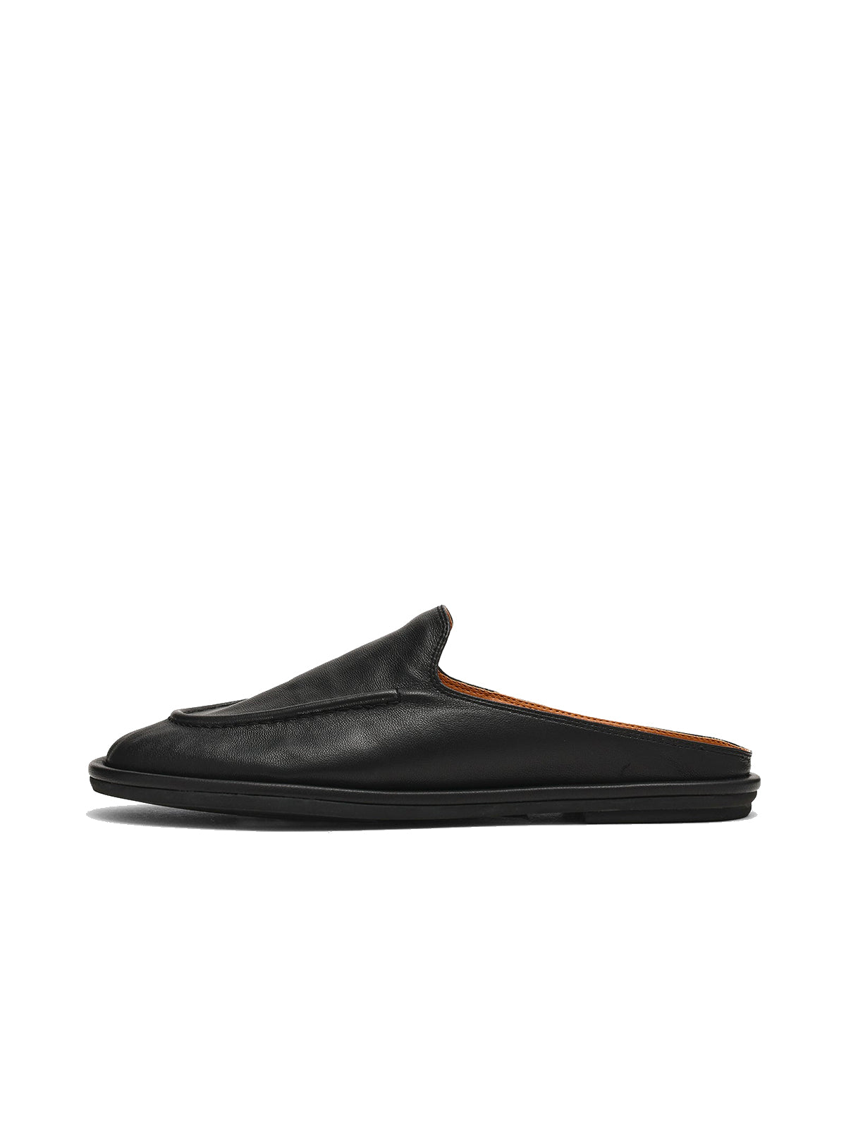Black Vegan Leather Round-Toe Slip-On Backless Flats