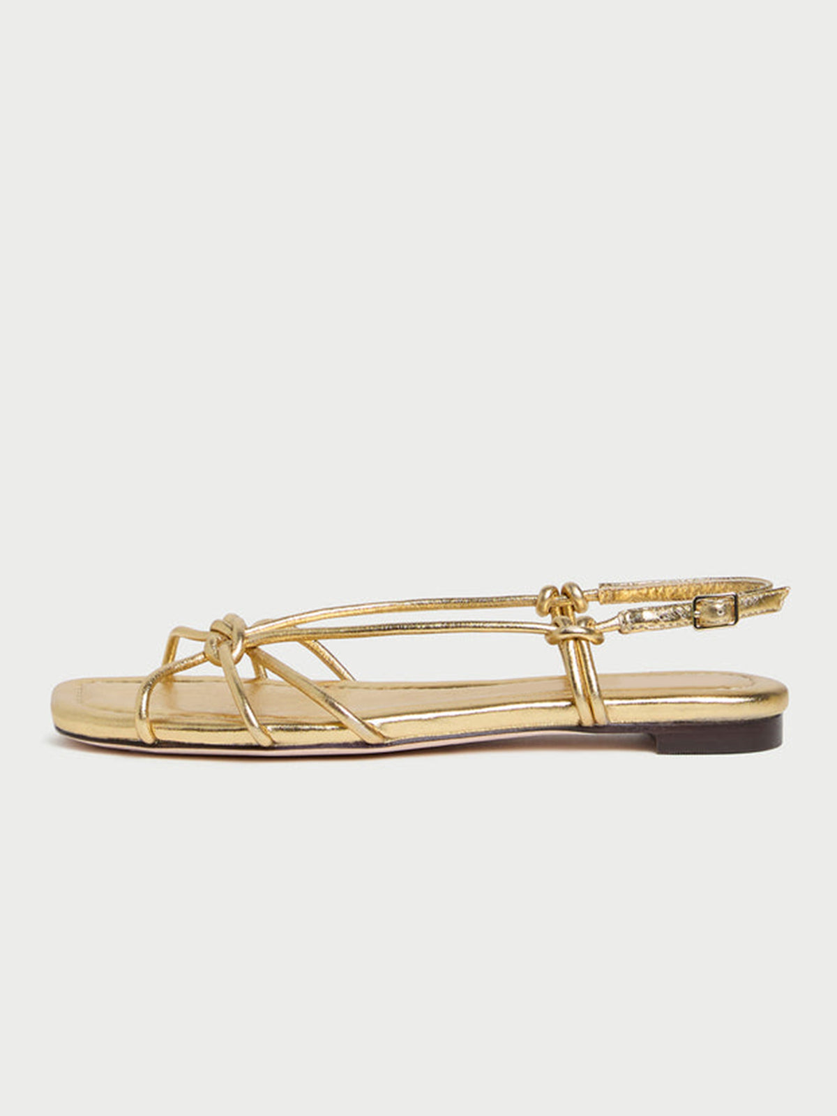 Metallic Gold Square-Toe Strappy Chic Flats Sandals