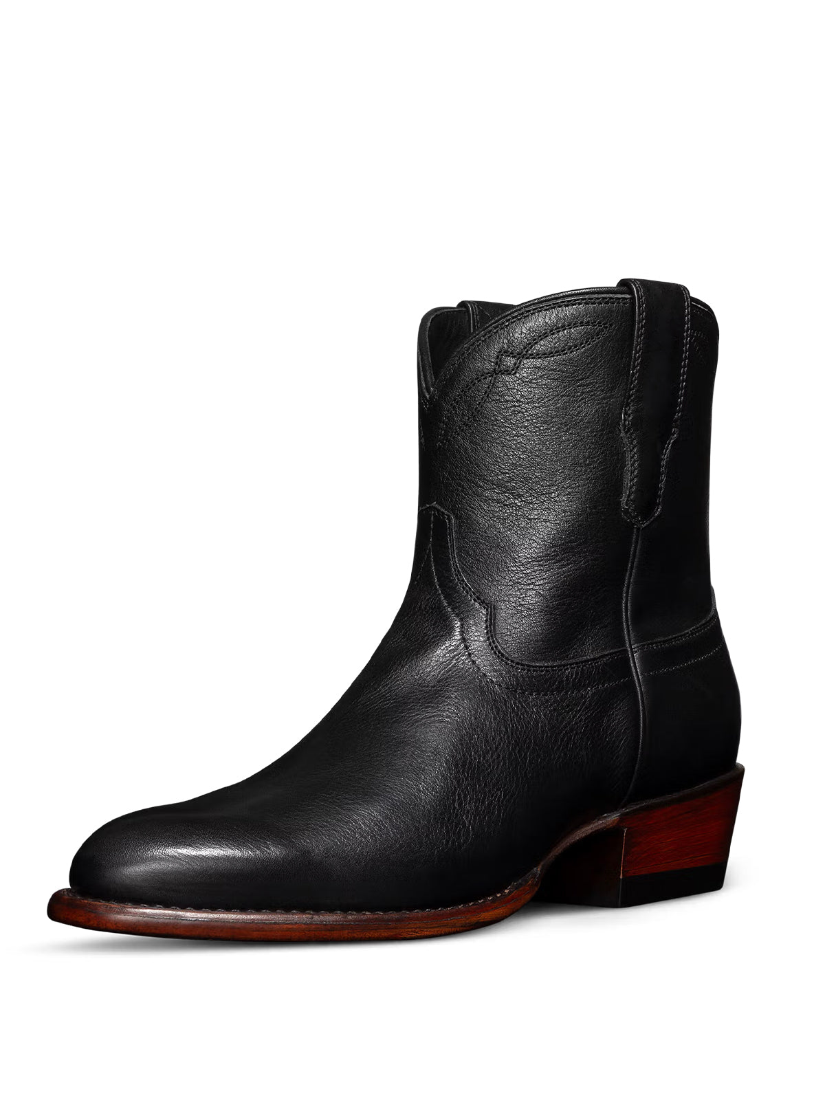 Black Round-Toe Classic Ankle Cowgirl Booties