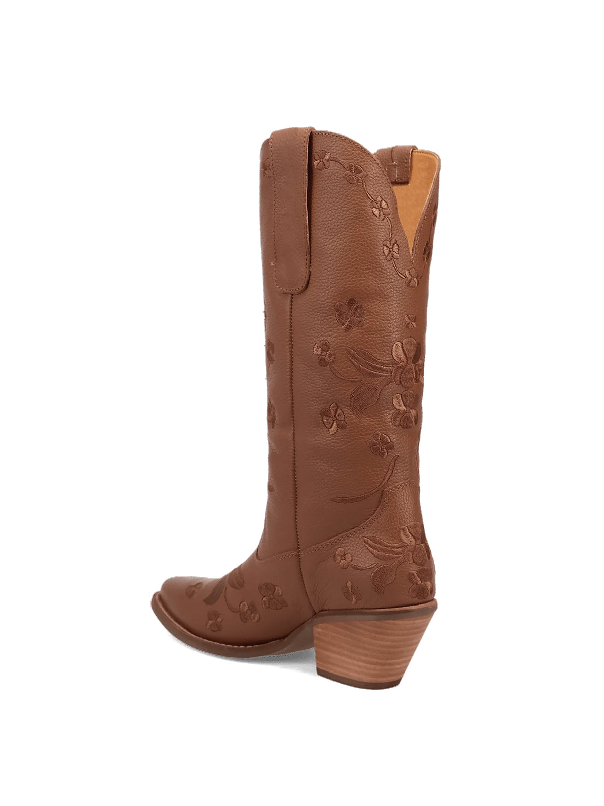 Flowers Embroidery Snip-Toe Mid Calf Cowgirl Boots - Brown