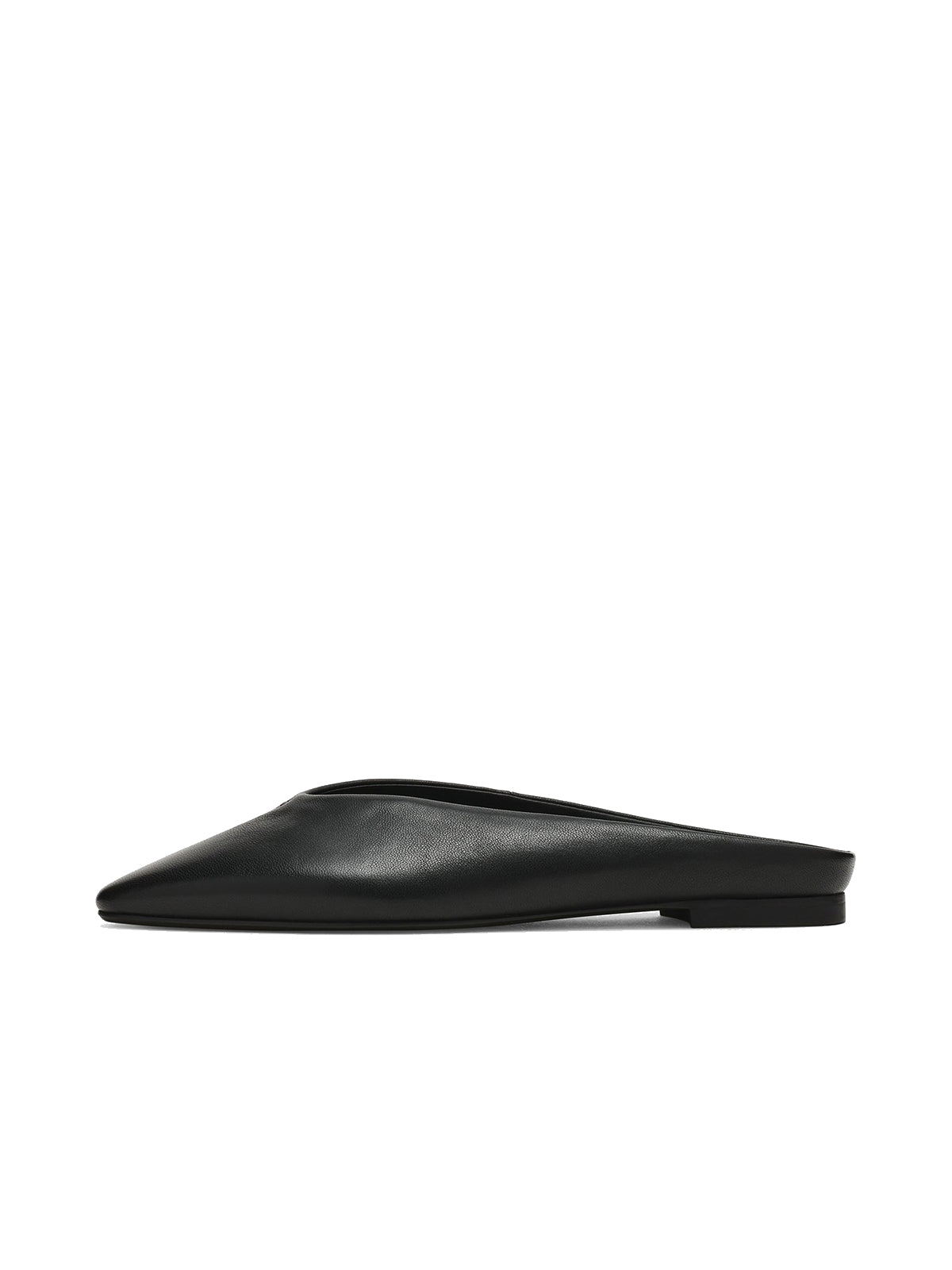 Black Almond-Toe Slip-On Simple Backless Flats