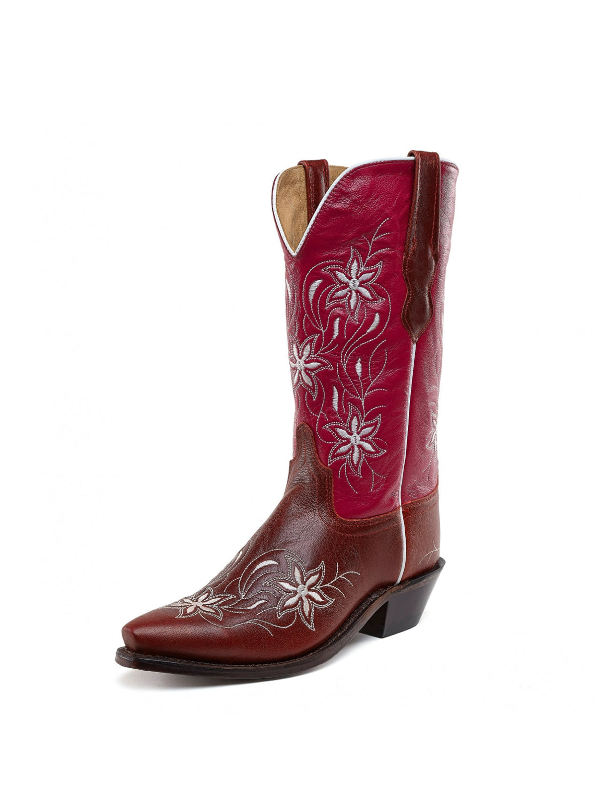 Burgundy Snip-Toe Floral Embroidery Mid Calf Cowgirl Boots