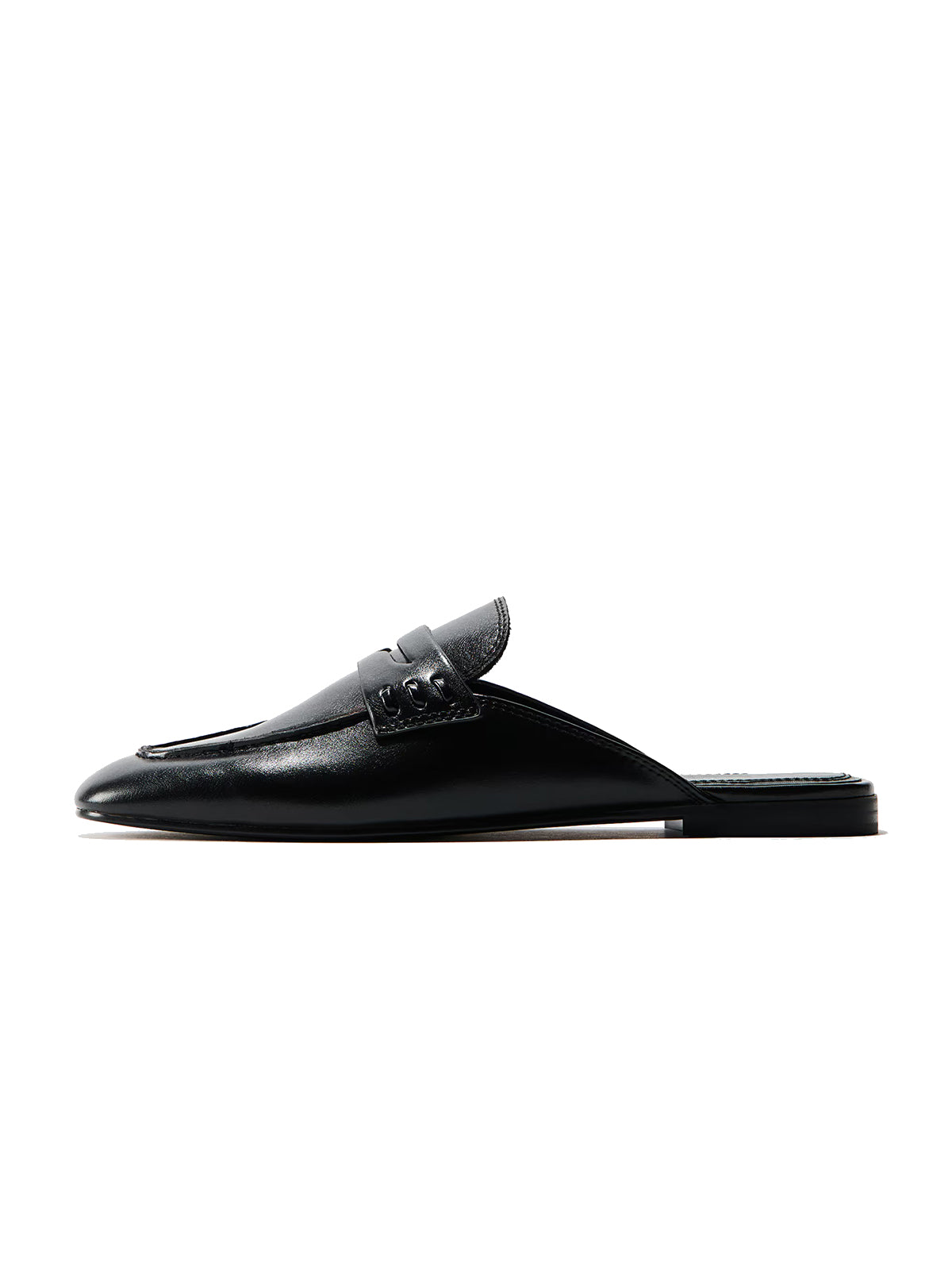Black Square-Toe Slip-On Backless Loafers Flats