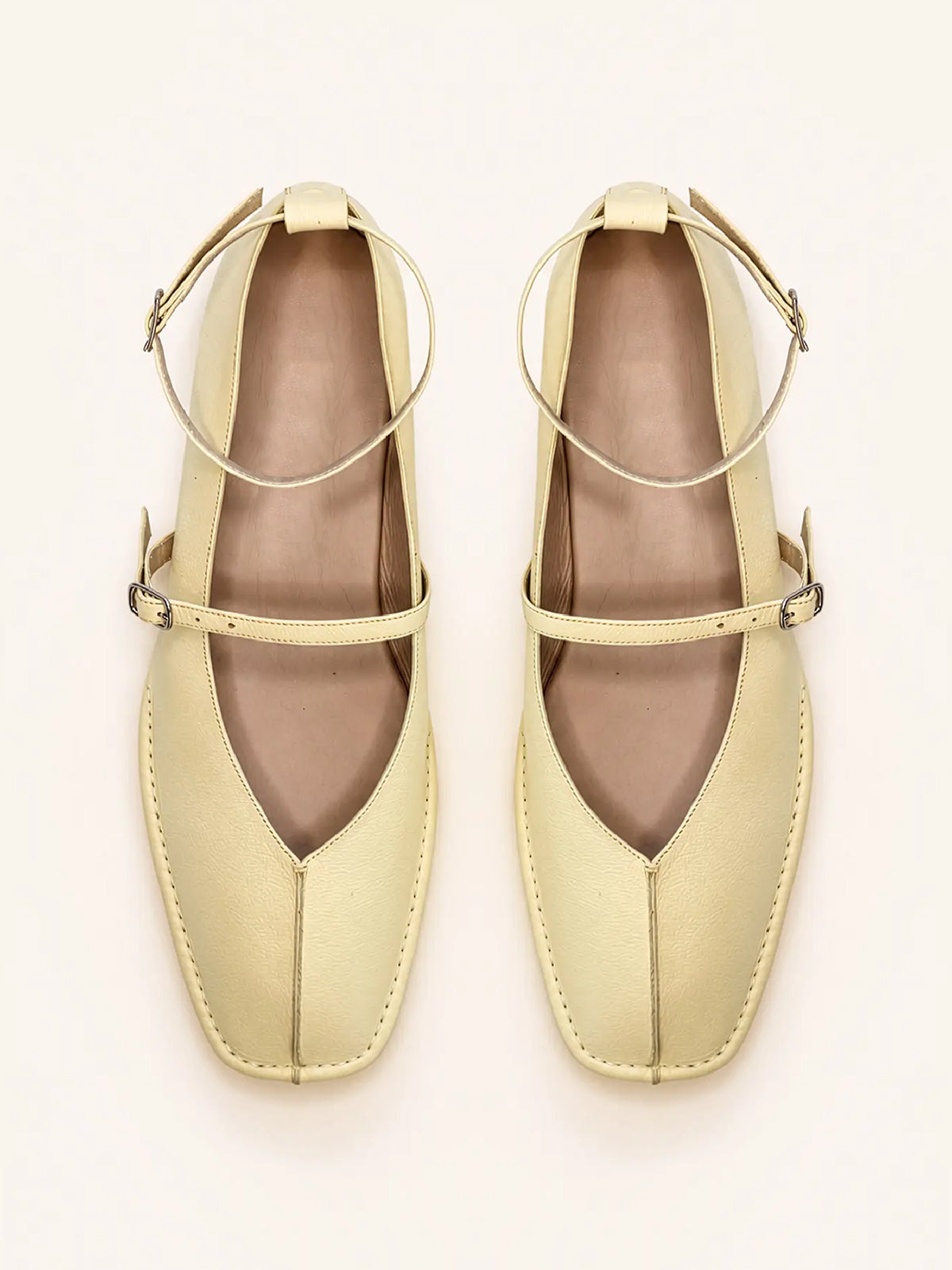 Yellow Square-Toe Buckle Middle And Ankle Strap Chic Flats