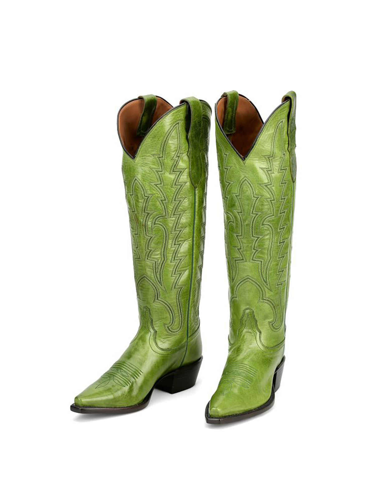 Metallic Green Snip-Toe Single Row Stitch Knee High Cowgirl Boots