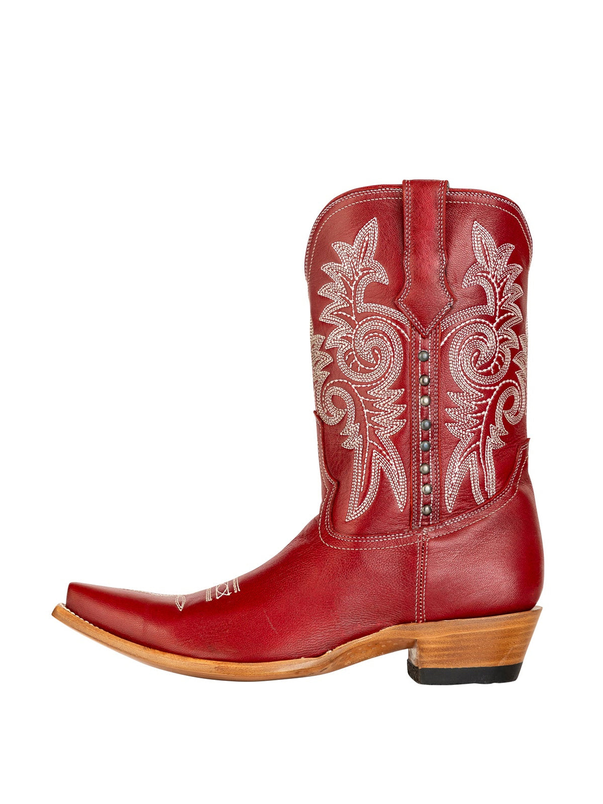 Snip-Toe Chic Embroidery And Side Studs Ankle Cowgirl Boots - Red