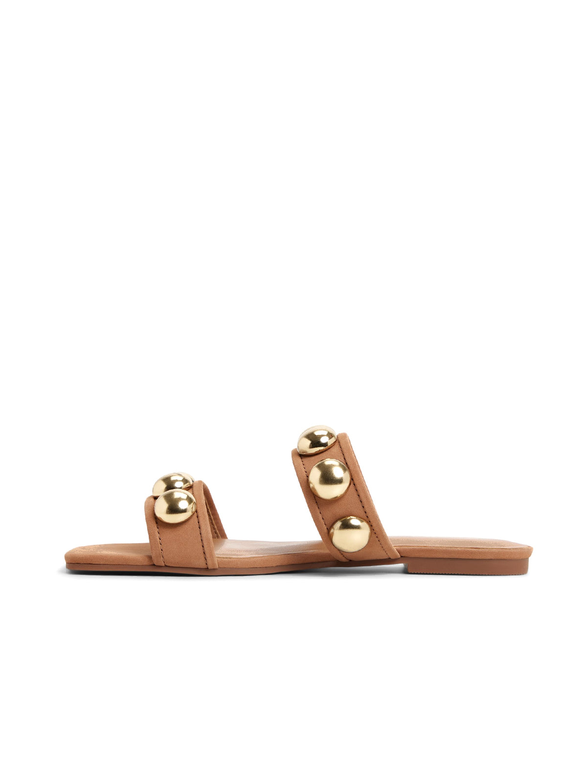 Brown Square-Toe Double Straps With Studs Flats