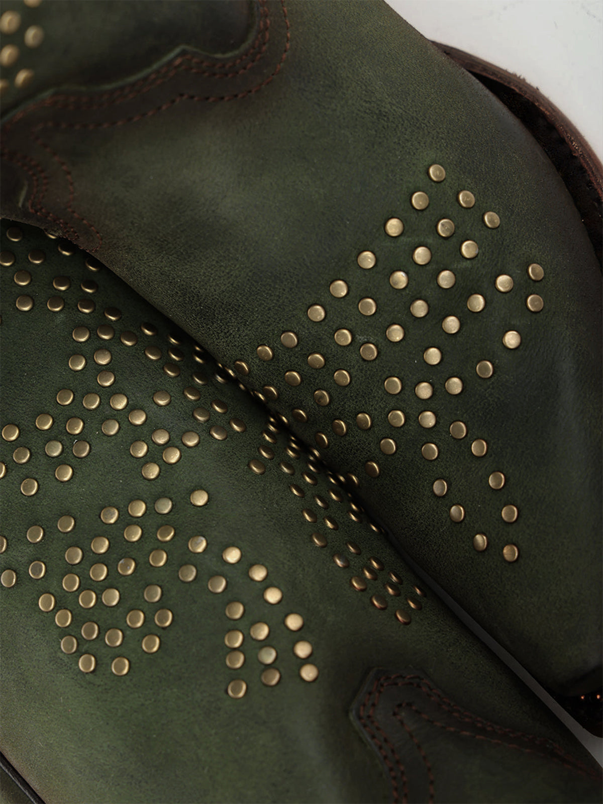 Green Snip-Toe Skull Design With Studs Mid Calf Cowgirl Boots