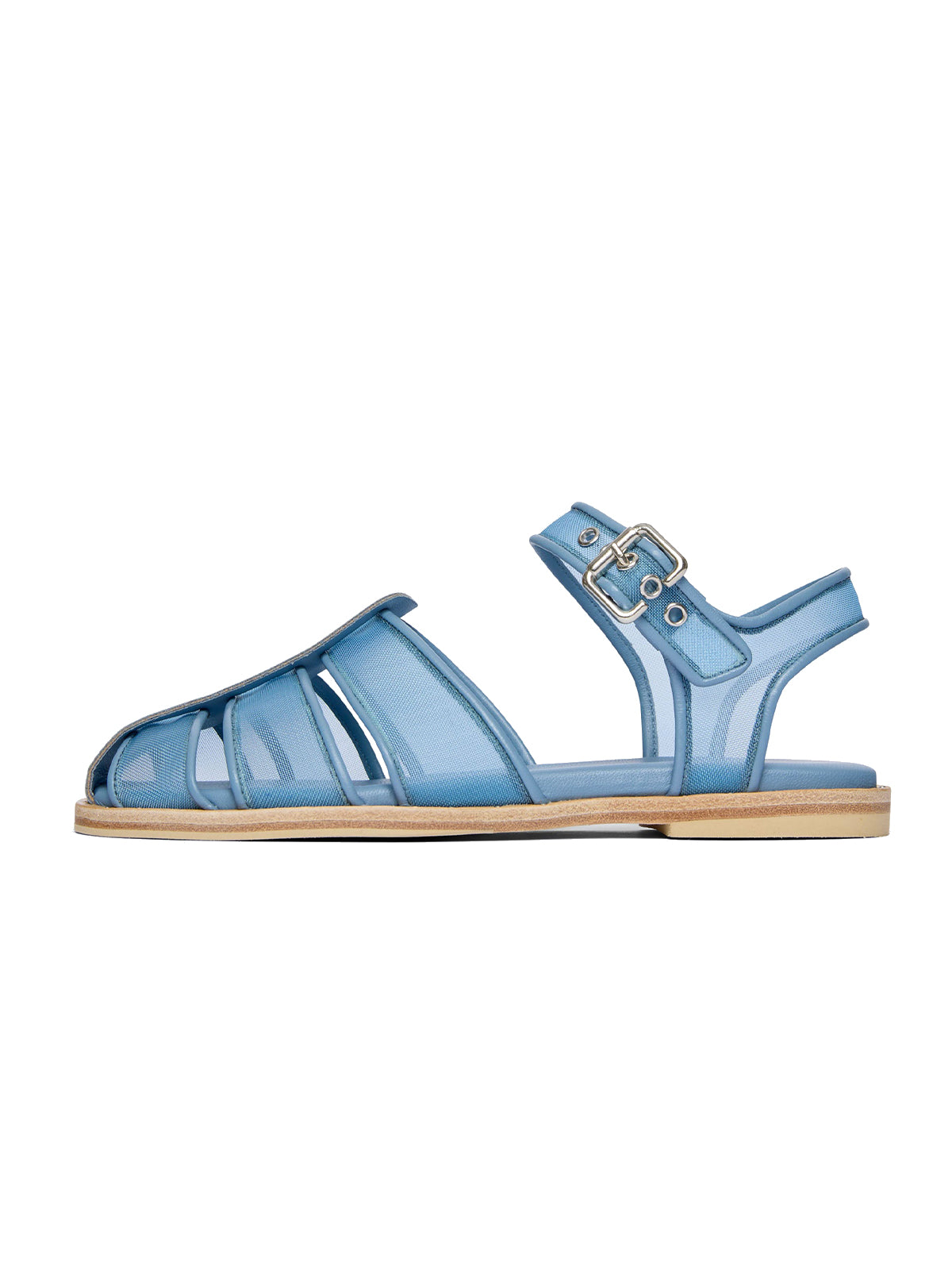 Blue Mesh Round-Toe Ankle Strap Fisherman Sandals Flats