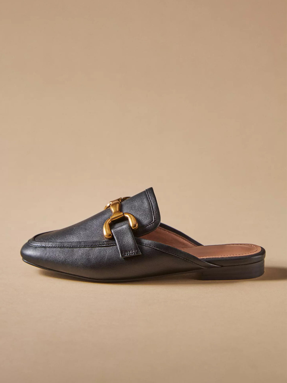 Black Square-Toe Slip-On Front Metal Detail Flats Loafers