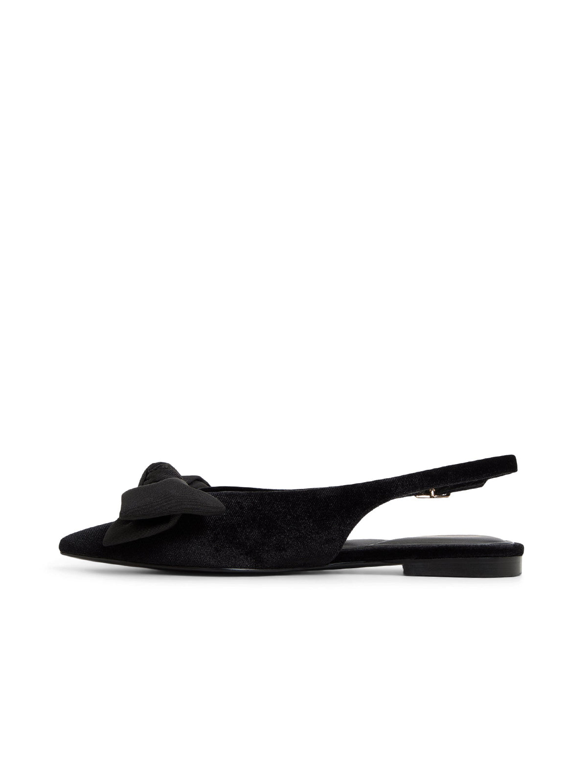 Black Satin Pointed-Toe Front Big Bow Slingback Flats