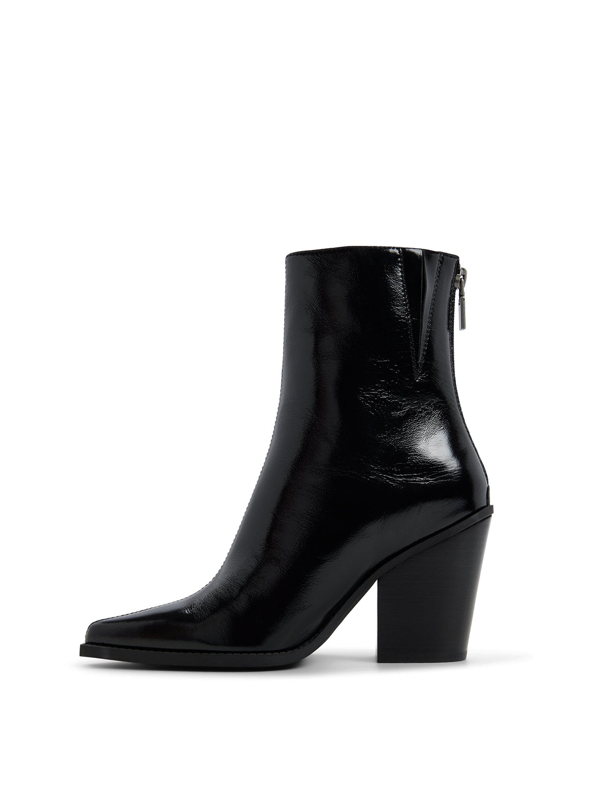 Black Pointed-Toe Back Full-Zip Ankle Cowgirl Boots