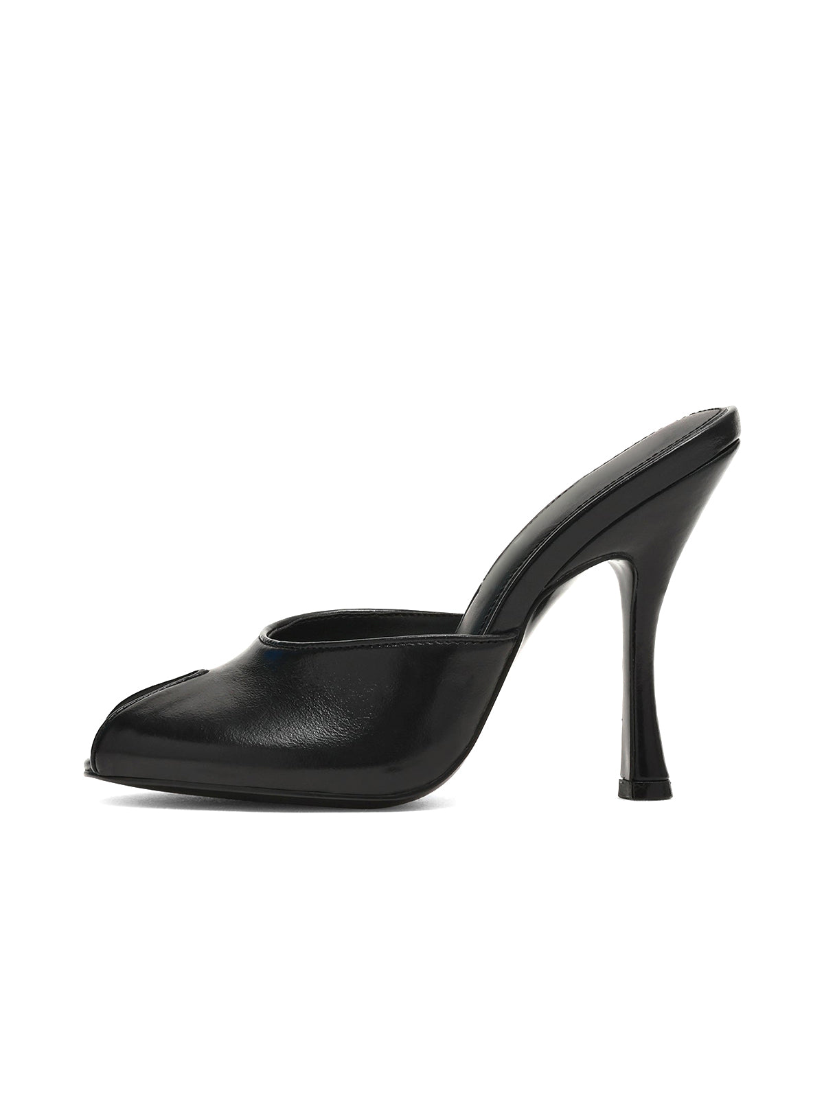 Black Peep Round-Toe Slip-On Backless Mules High Heels