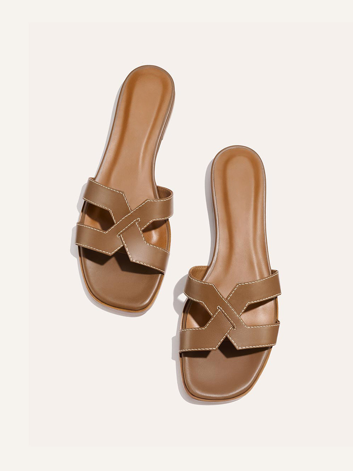 Coffee Square-Toe Stylish Backless Sandals Flats
