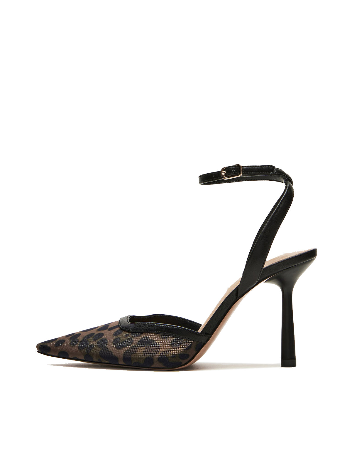 Mesh Pointed-Toe Ankle Strap Pumps High Heels - Leopard