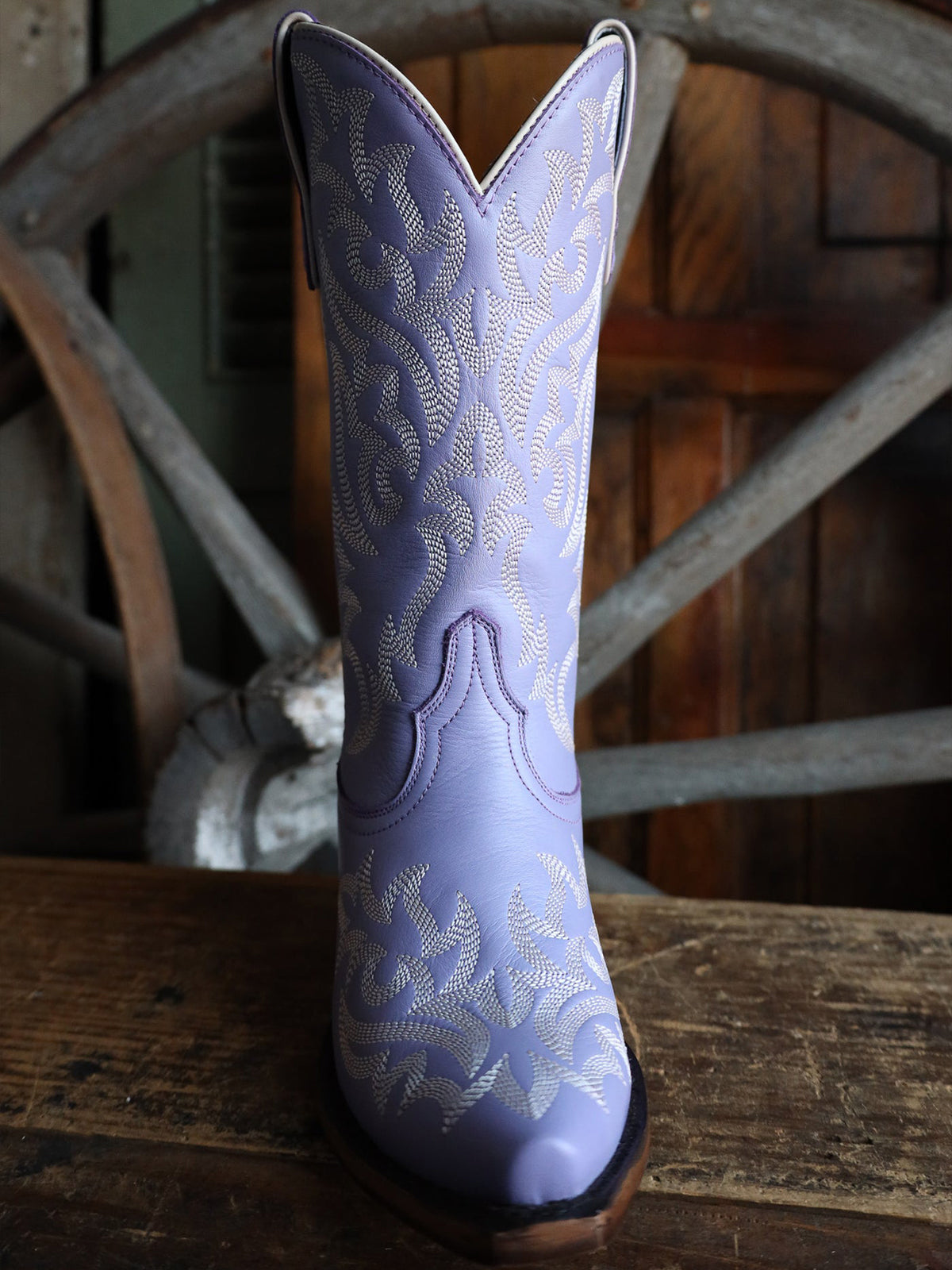 Purple Snip-Toe Classic Embroidery Western Mid Calf Cowgirl Boots