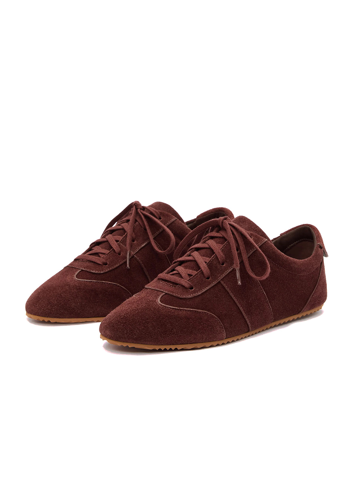 Chocolate Faux Suede Round-Toe Classic Lace-Up Chic Sneakers Flats