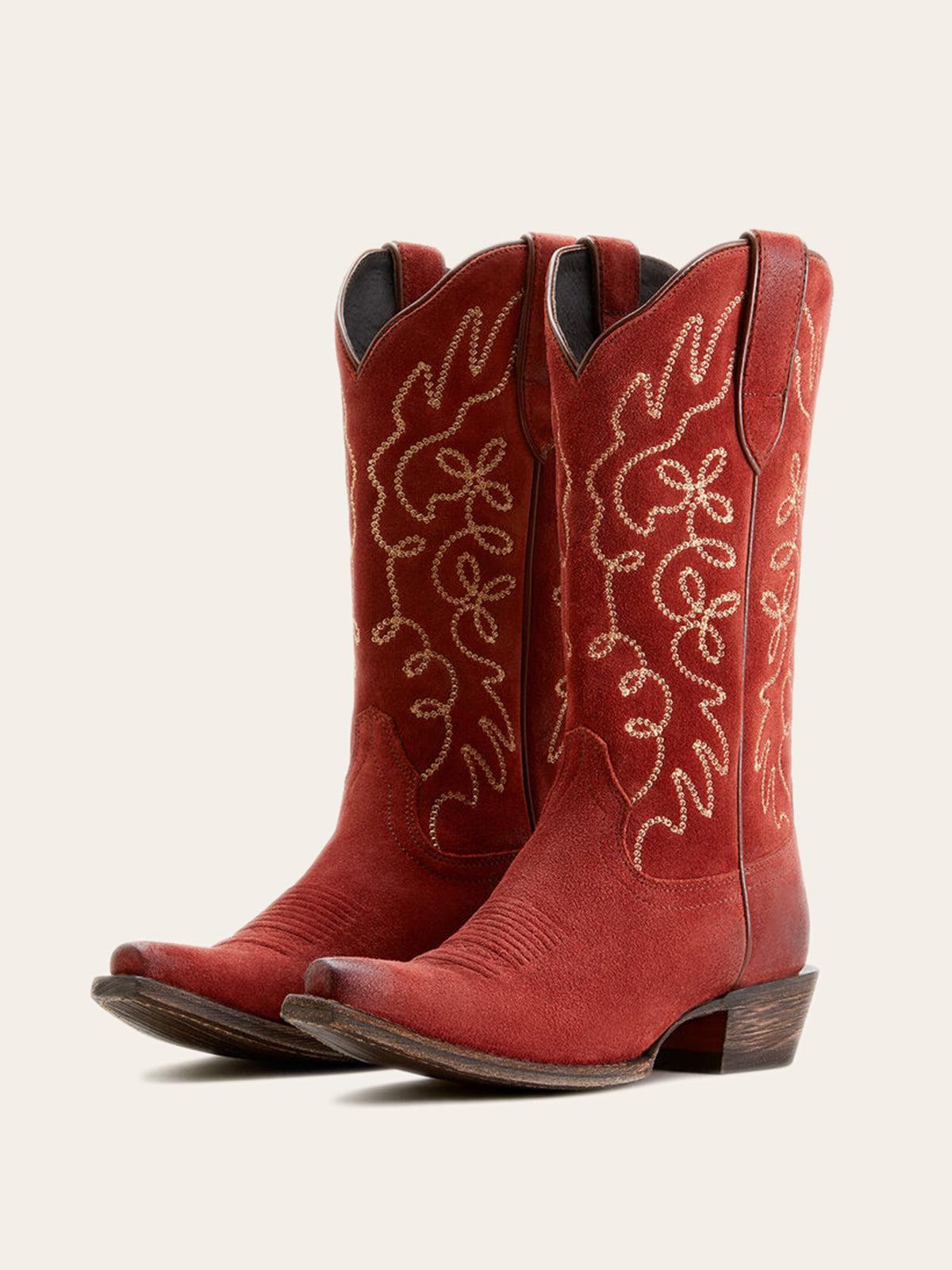 Faux Suede Embroidery Snip-Toe Wide Mid Calf Cowgirl Boots - Red