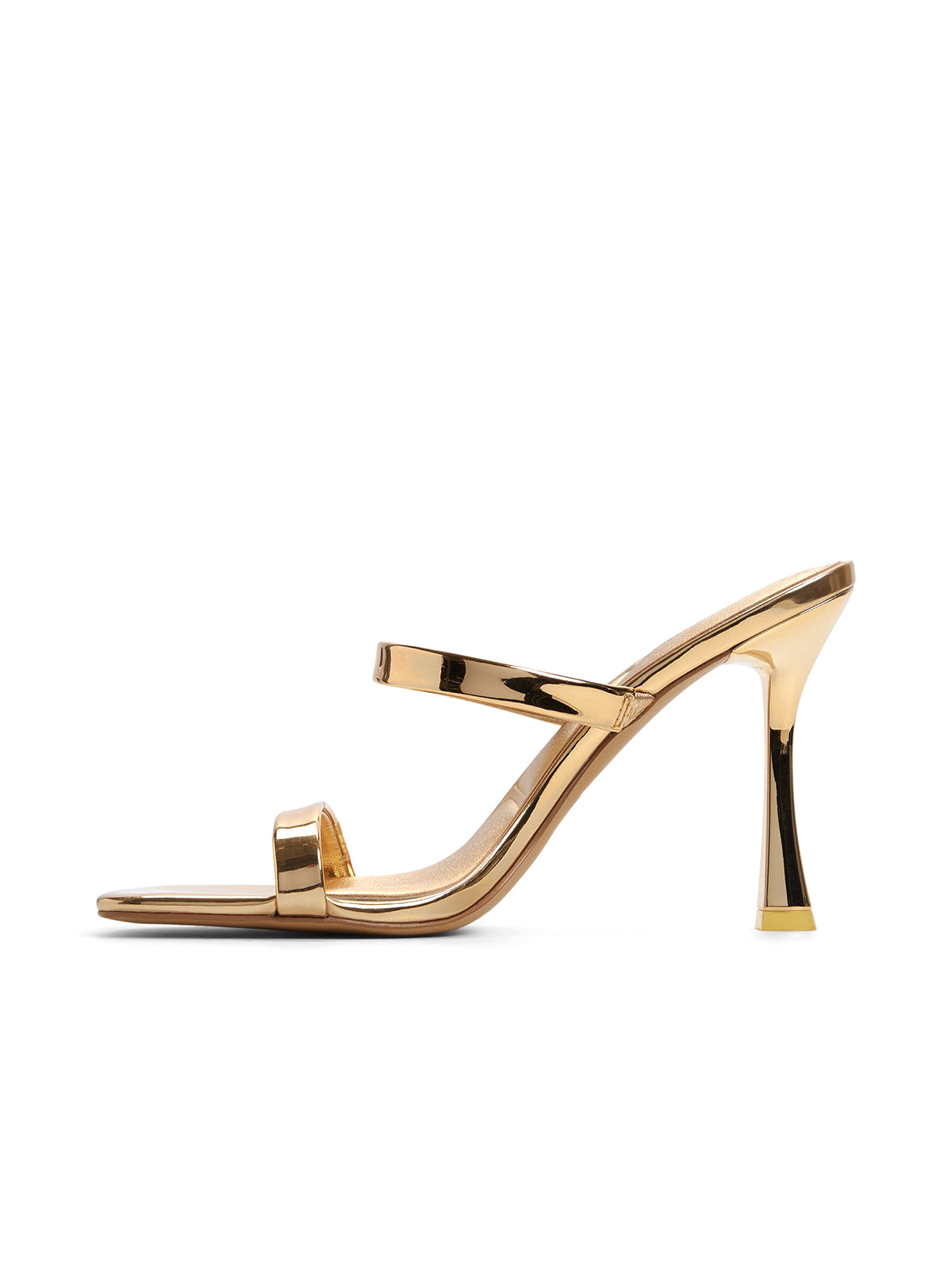 Metallic Gold Open Square-Toe Double Straps High Heels