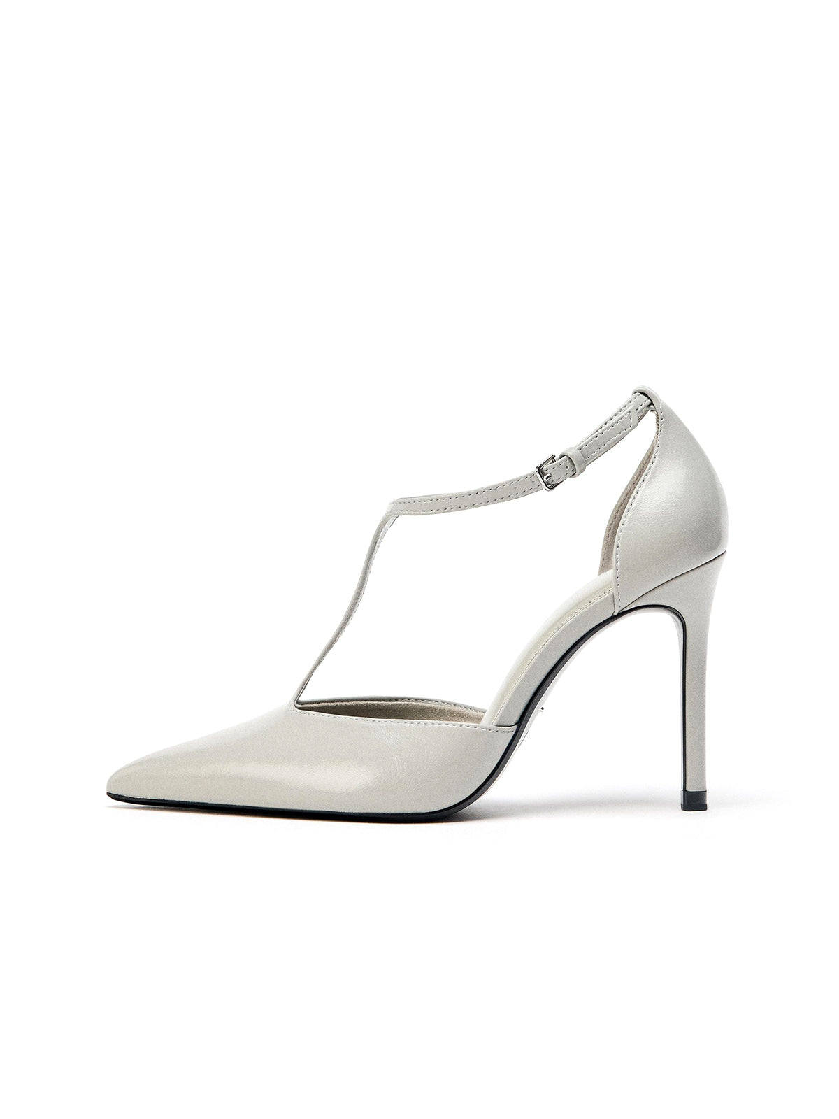 Light Gray Pointed-Toe Ankle Strap High Heels