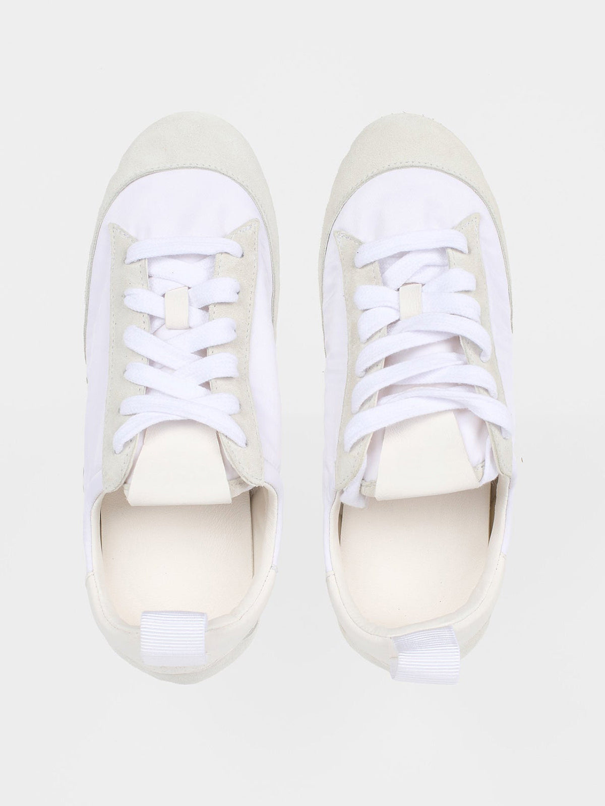 Cow Suede And Satin Round-Toe Lace-Up Chic Sneakers - White