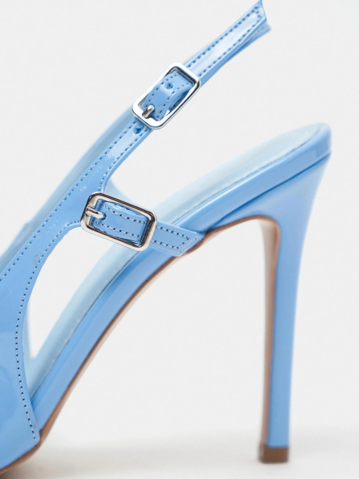 Patent Leather Pointed-Toe Buckle Back Strap Chic High Heels - Light Blue