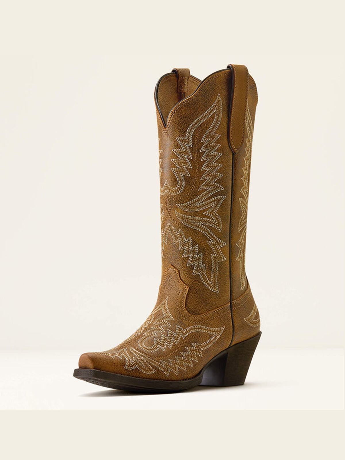 Brown Snip-Toe Western Embroidery Mid Calf Cowgirl Boots For Women