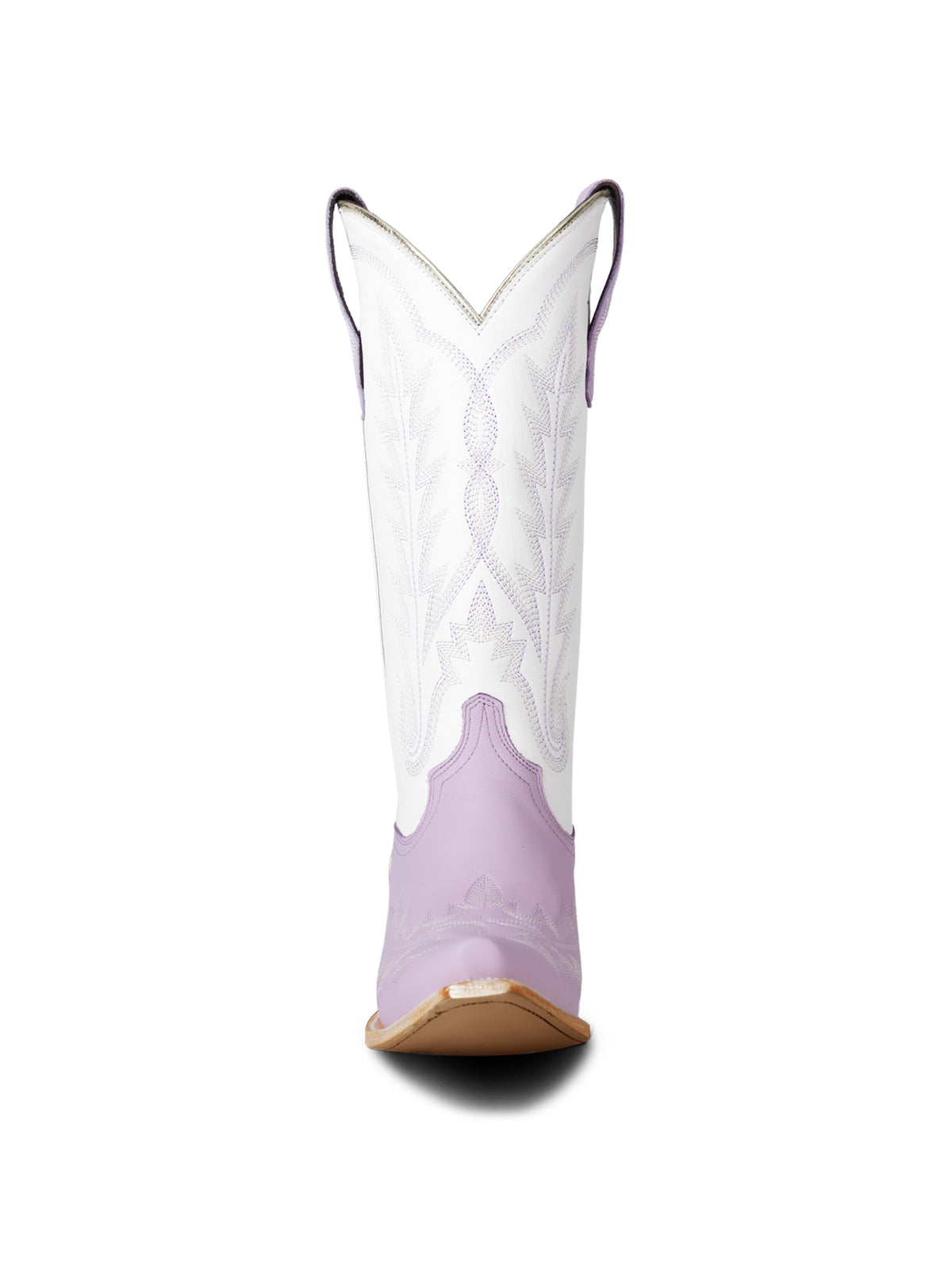 Contrast White And Lavender Snip-Toe Chic Embroidery Mid Calf Cowgirl Boots