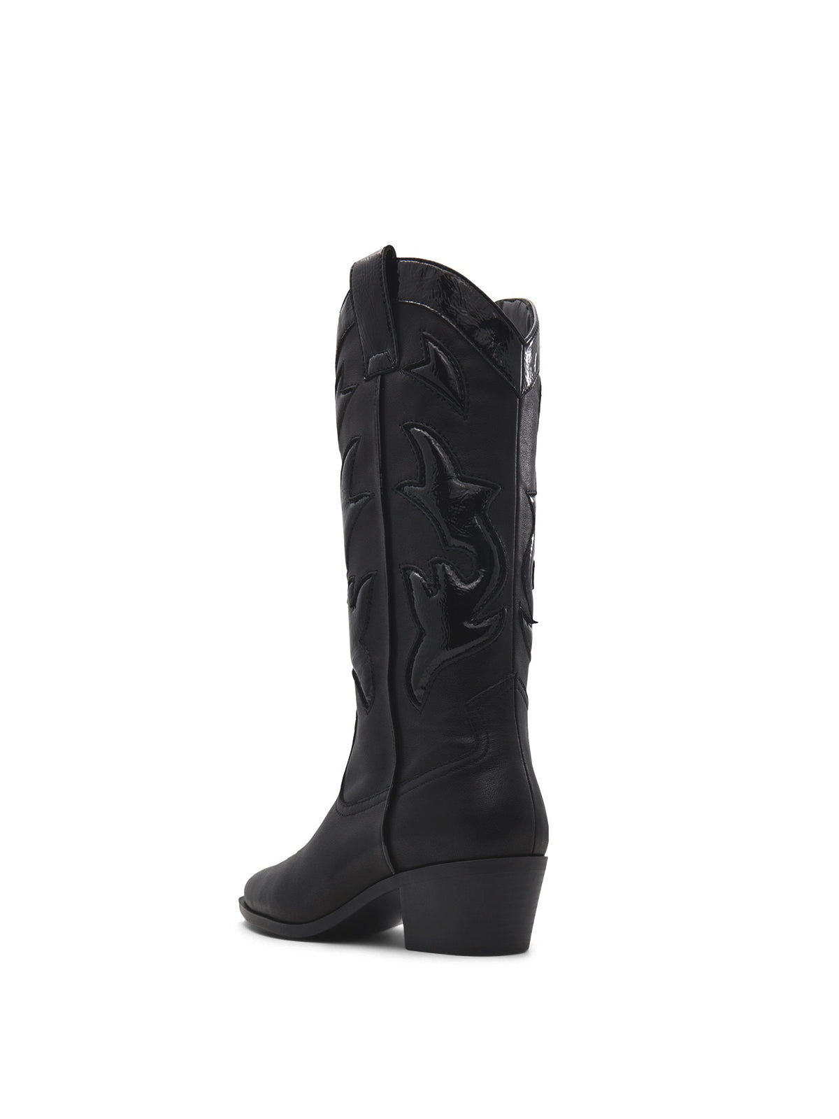 Black Pointed-Toe Padded Inlay Full-Zip Mid Calf Cowgirl Boots