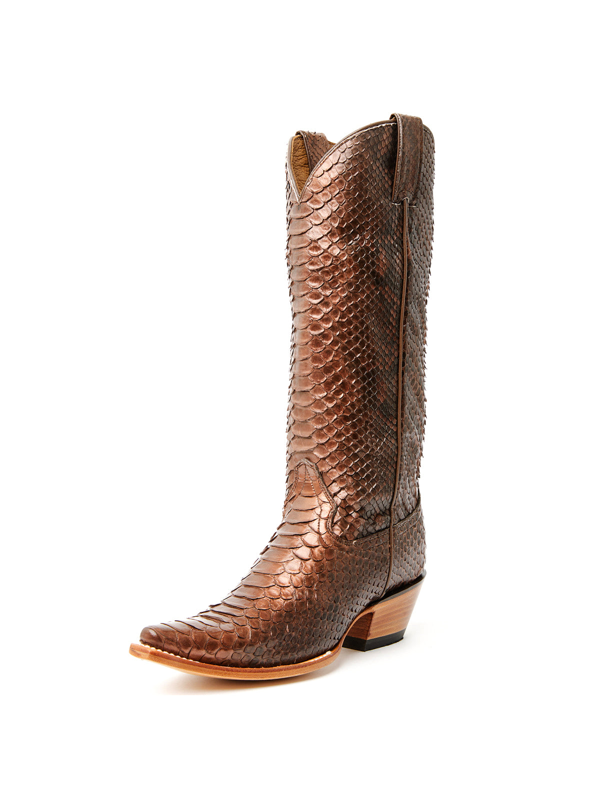 Brandy Snakeskin Print Snip-Toe Sleek Wide Calf Knee High Cowgirl Boots