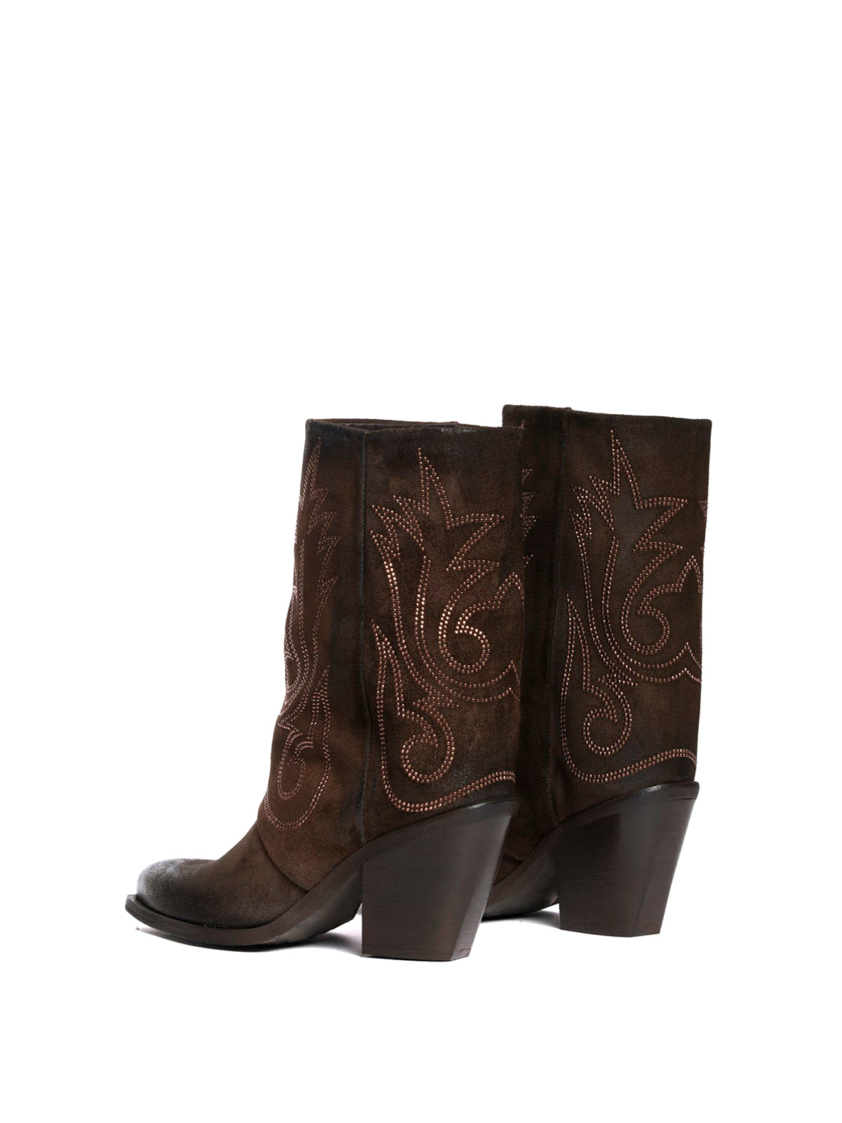 Coffee Snip-Toe Faux Suede Embroidery Mid Calf Cowgirl Boots