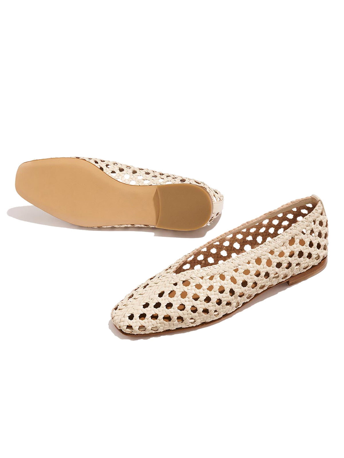 Beige Woven Vegan Leather Square-Toe Chic Ballet Flats