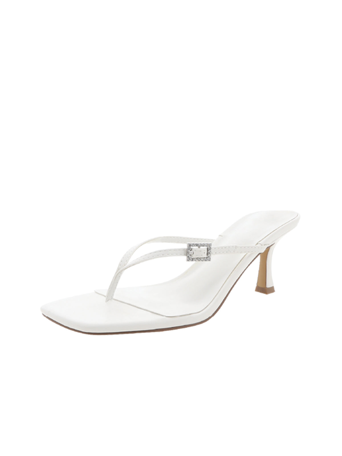 White Square-Toe Flip-Flops Slip-On Kitten Heels