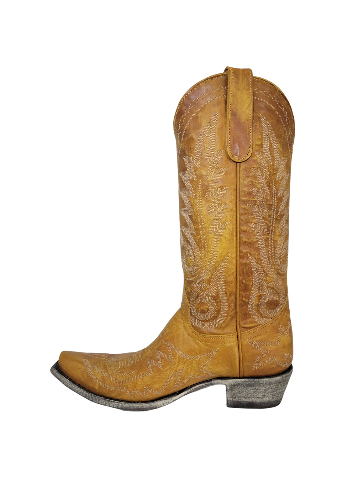 Chic Embroidery Snip-Toe Classic Mid Calf Cowgirl Boots - Butter Yellow