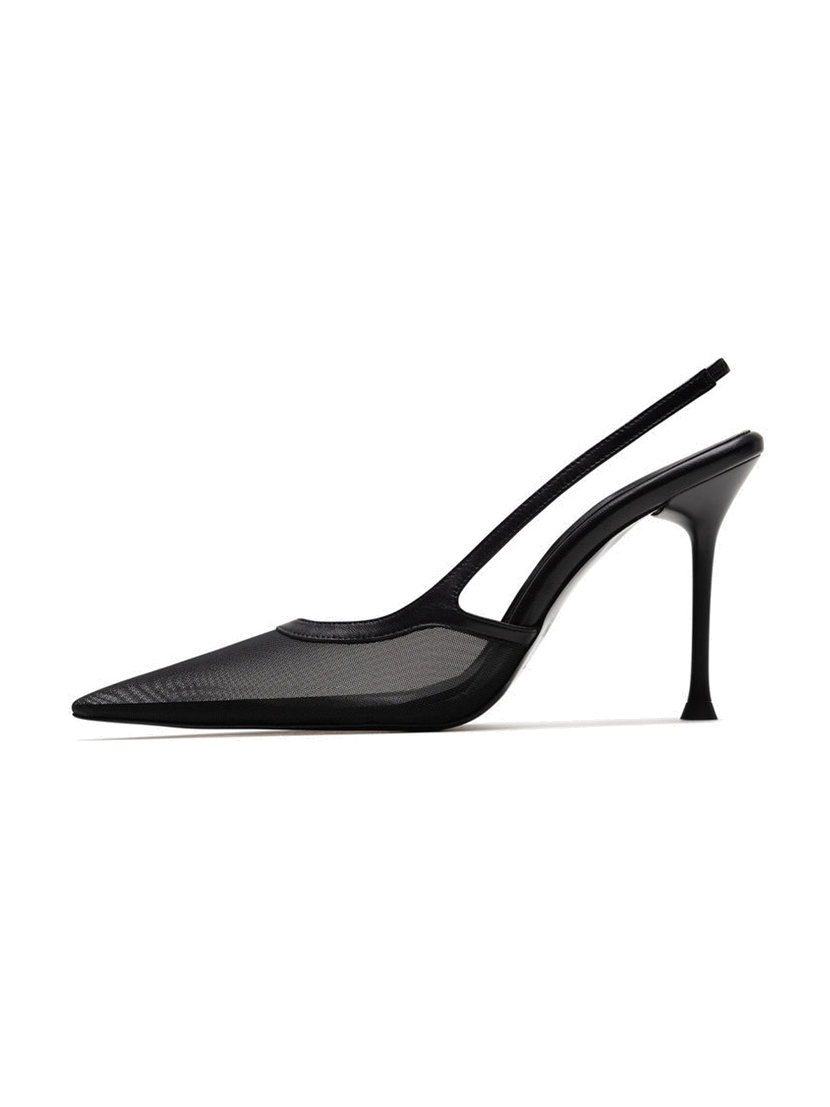 Black Mesh Pointed-Toe Chic Back Strap Pumps High Heels