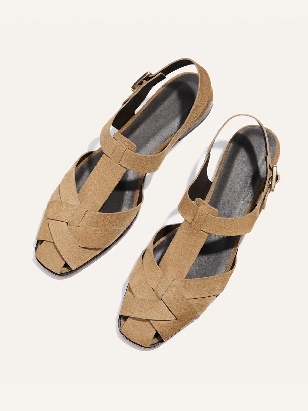 Brown Cow Suede Square-Toe Caged Fisherman Chic Flats