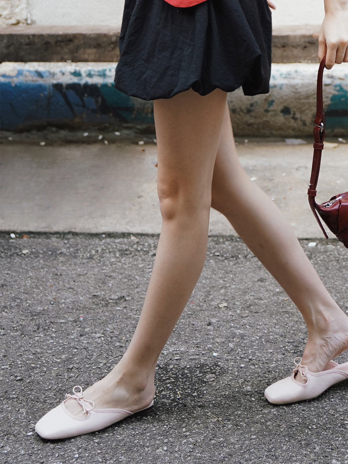 Light Pink Square-Toe Slip-On Bow Mule Flats