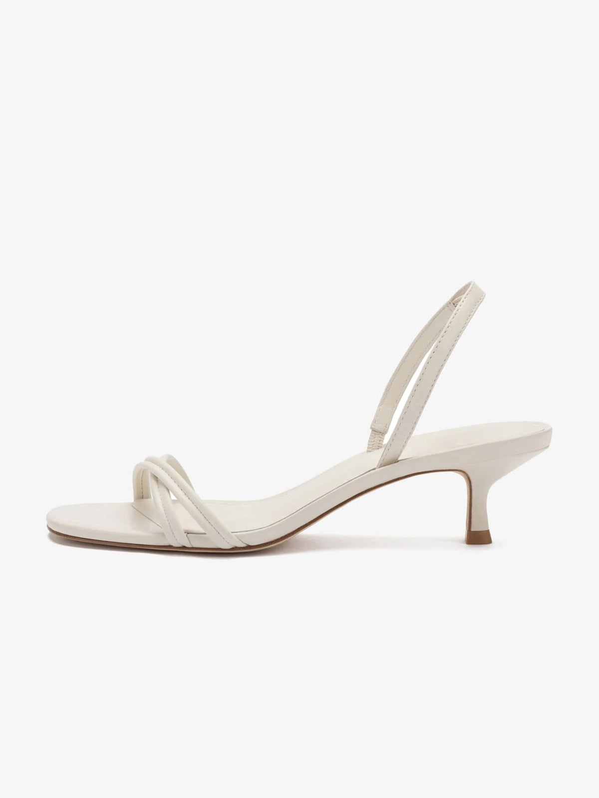 Ivory Square-Toe Front Cross Strap Slingback Kitten Heels